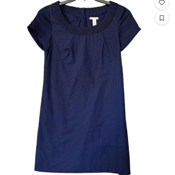 J. Crew Portico Navy Blue Basket Weave Neckline Dress Size 6 - Picture 4 of 7